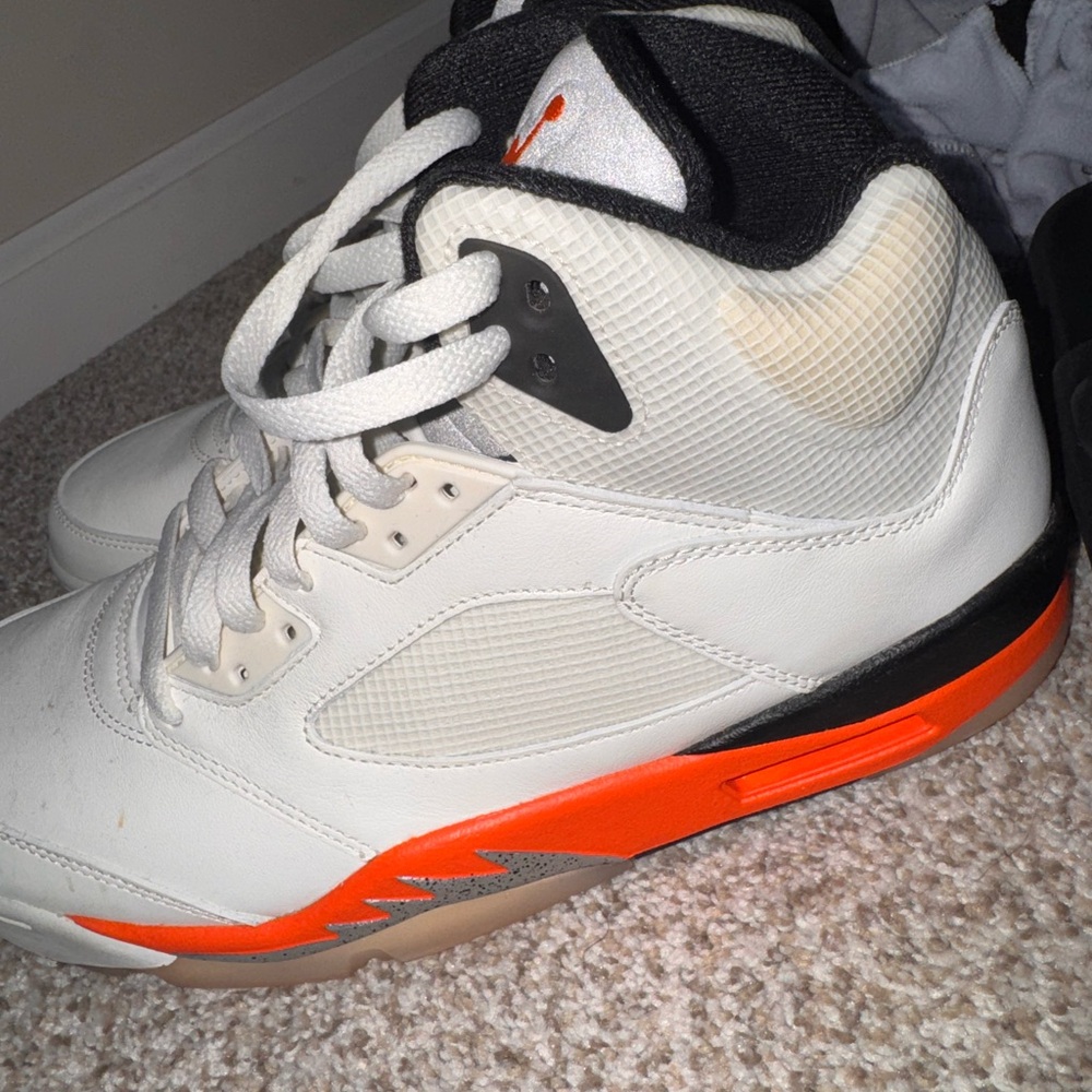 White and Orange High-Top Sneakers